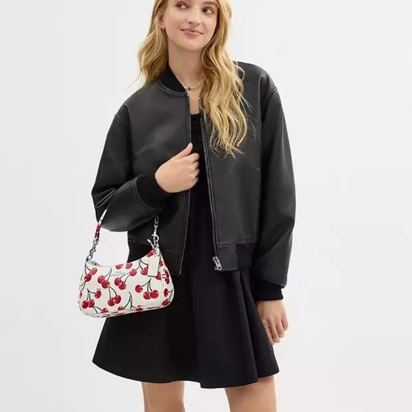 Coach Teri Shoulder Bag In Signature Canvas With Cherry Print Pink Cherry Charm - Picture 14 of 15